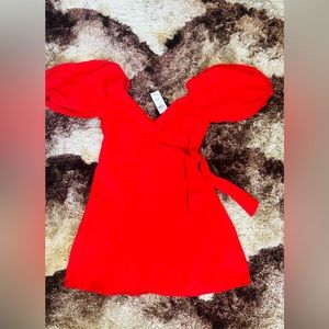 Puff sleeve wrap mini dress
